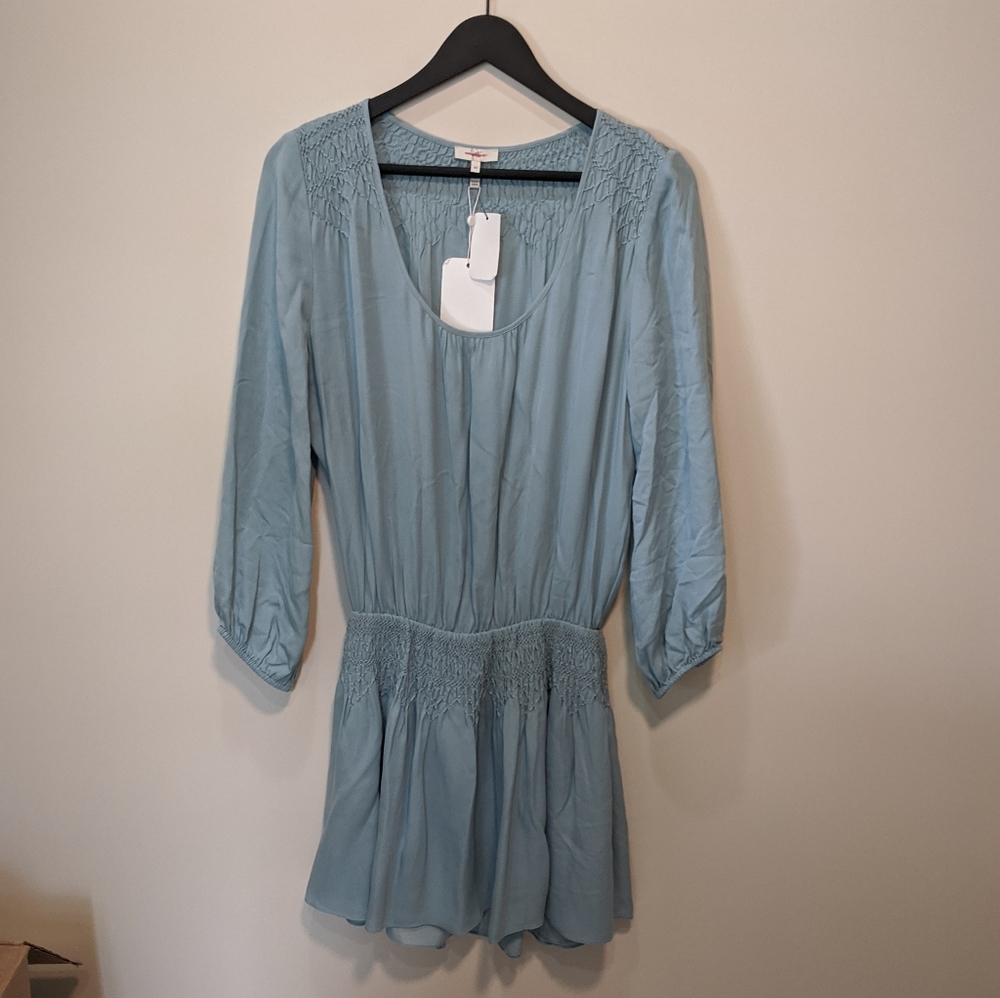 Light ruffle popover blue sundress / beach co